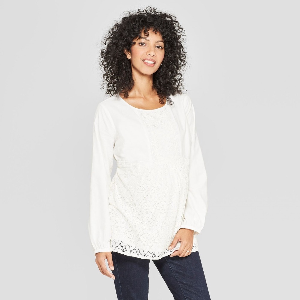 New ISABEL MATERNITY Long Sleeve Lace Babydoll Top - Picture 7 of 8